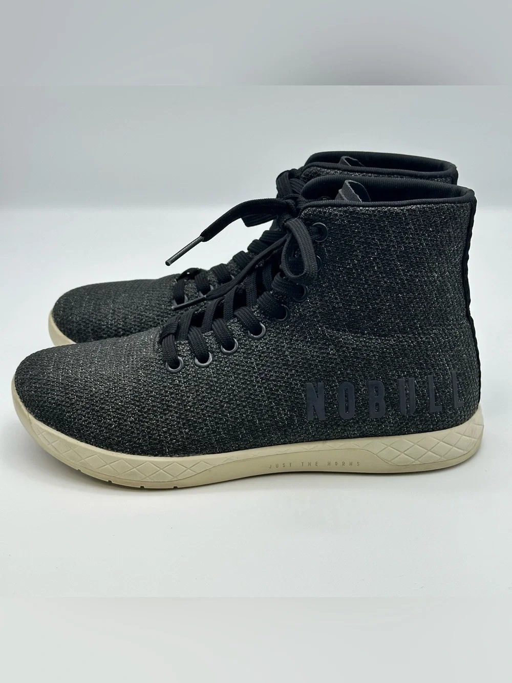 NoBull High Top Trainers M 6.5/W 8 Black Superfabric Lifting Lace Up Athletic